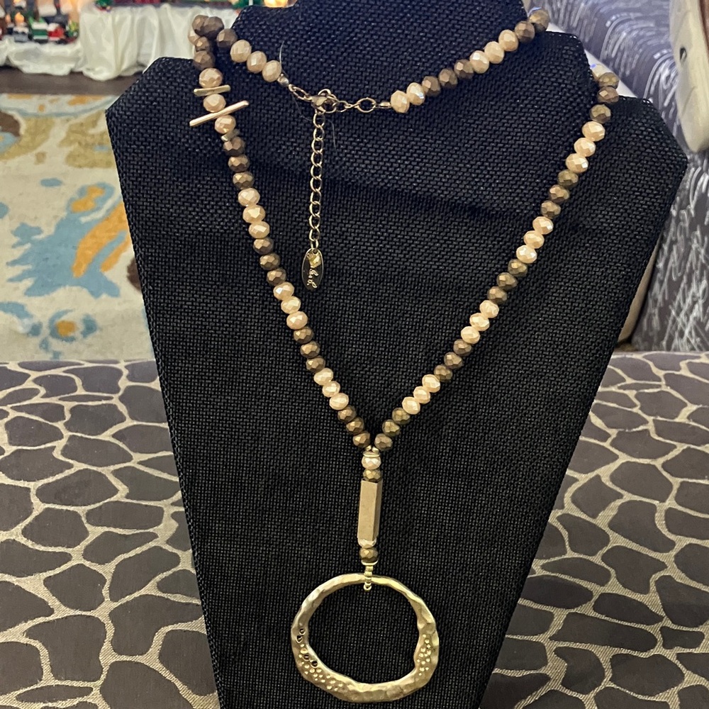 Jules & Leopold Gold and Brown Beaded Necklace